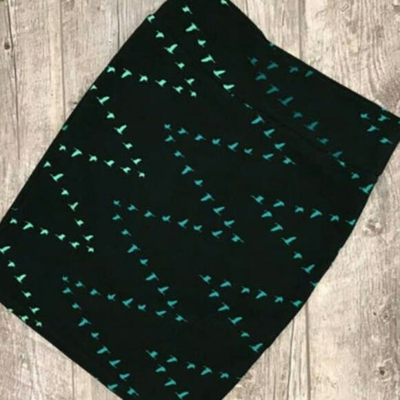 NWT Bird print Lularoe midi length skirt "Cassie", hunter forest green, sz XS - Picture 1 of 11